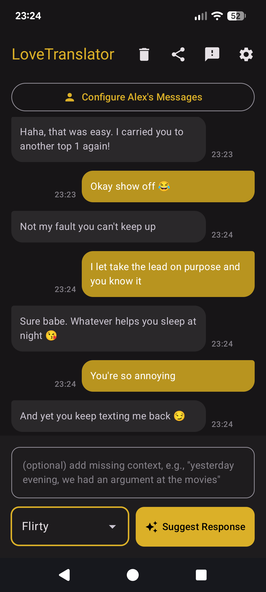 Screenshot showing mood selector and conversation